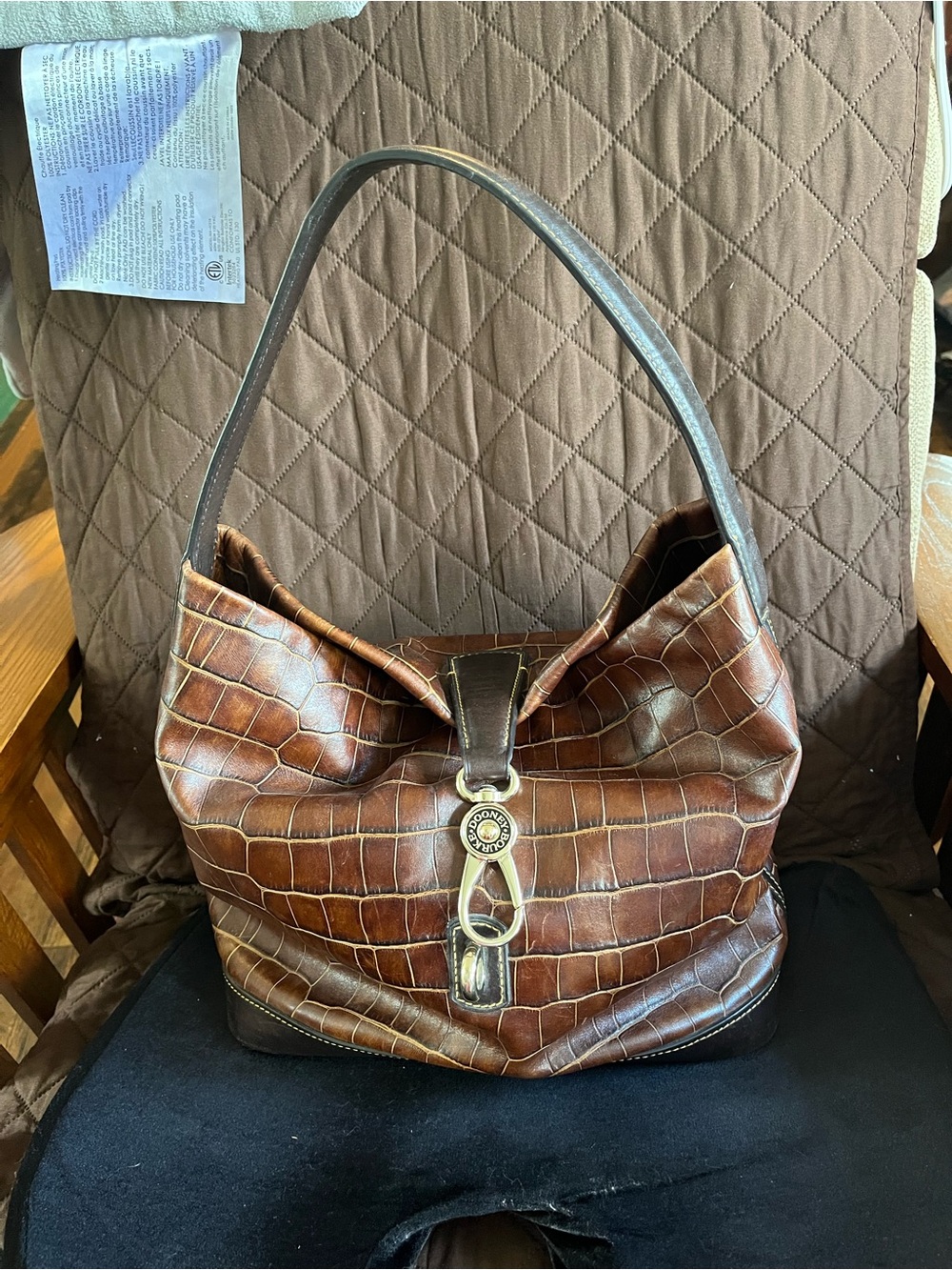 Dooney & Bourke Croc-Embossed Brown Leather Shoulder Bag with Toggle Hardware